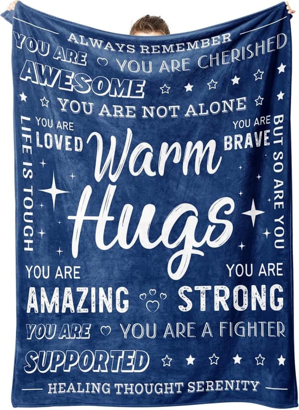 Get Well Soon Gift - Blue Comfort Blanket with Inspiring Words
