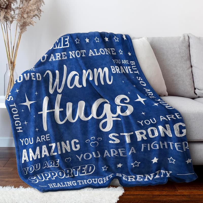 Get Well Soon Gift - Blue Comfort Blanket with Inspiring Words