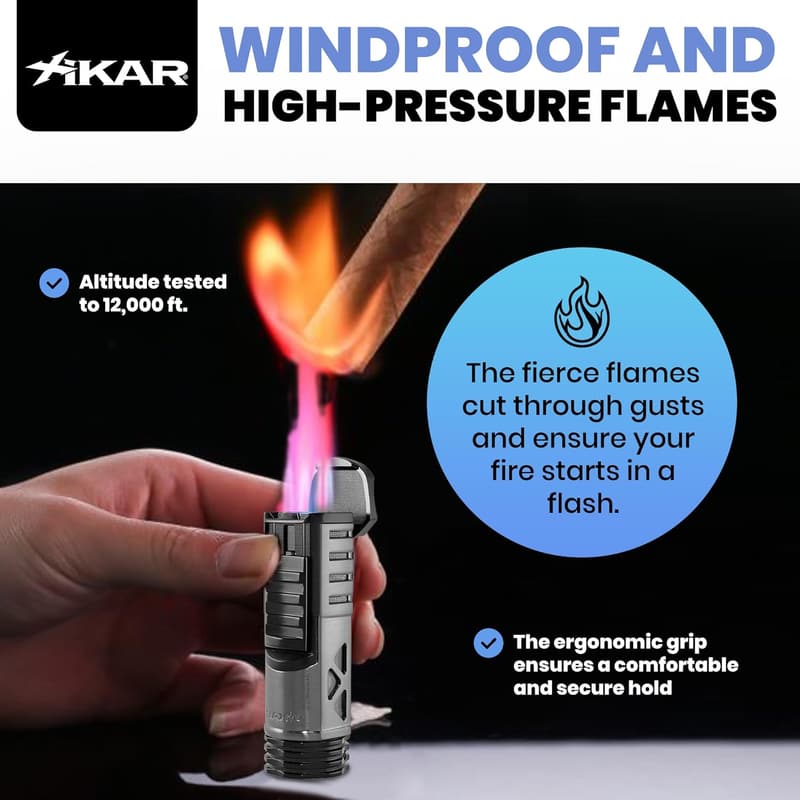 XIKAR Tactical Gunmetal Jet Lighter - Adjustable Flame, Outdoor Use