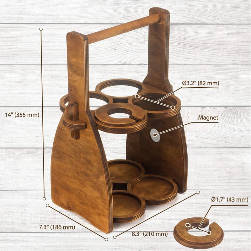 Men's Wood Wine Bottle and Glasses Caddy - Beer Carrier & Organizer