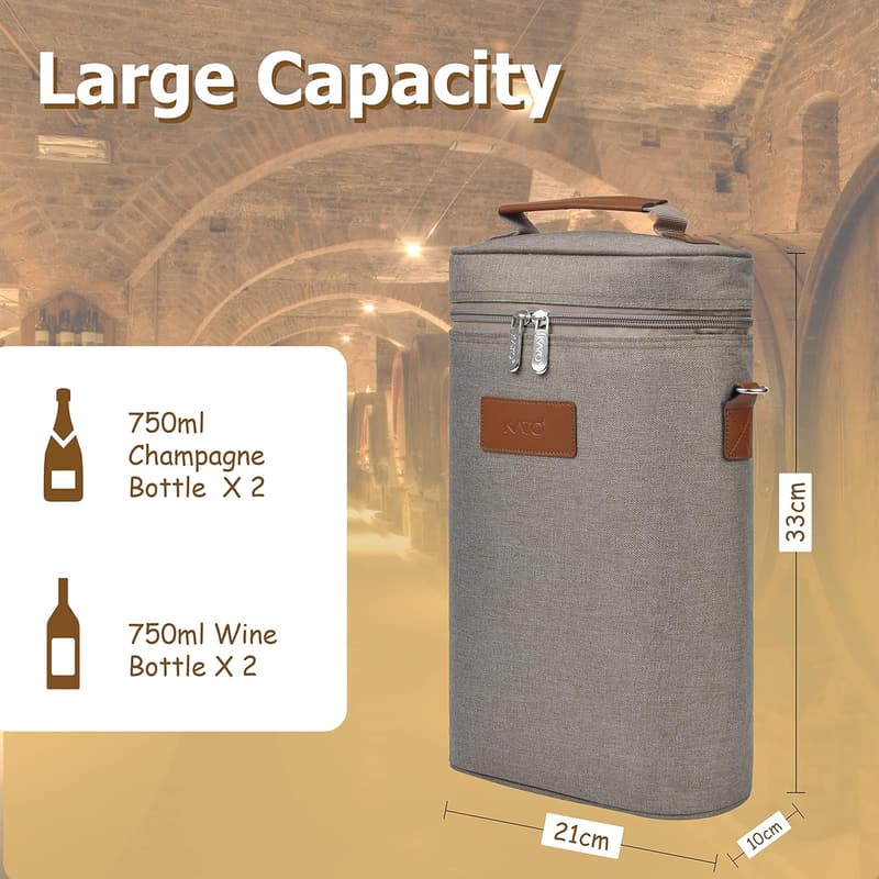 Insulated Wine Tote Bag for Travel & Parties - Grey