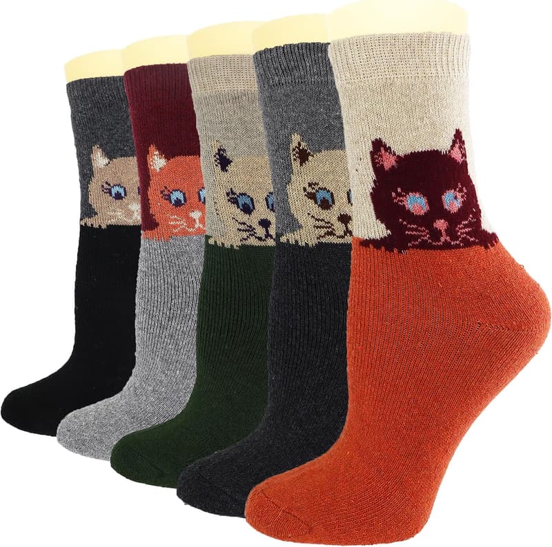 Cozy Wool Animal Socks for Women - 5 Pack, Fall & Winter Gifts