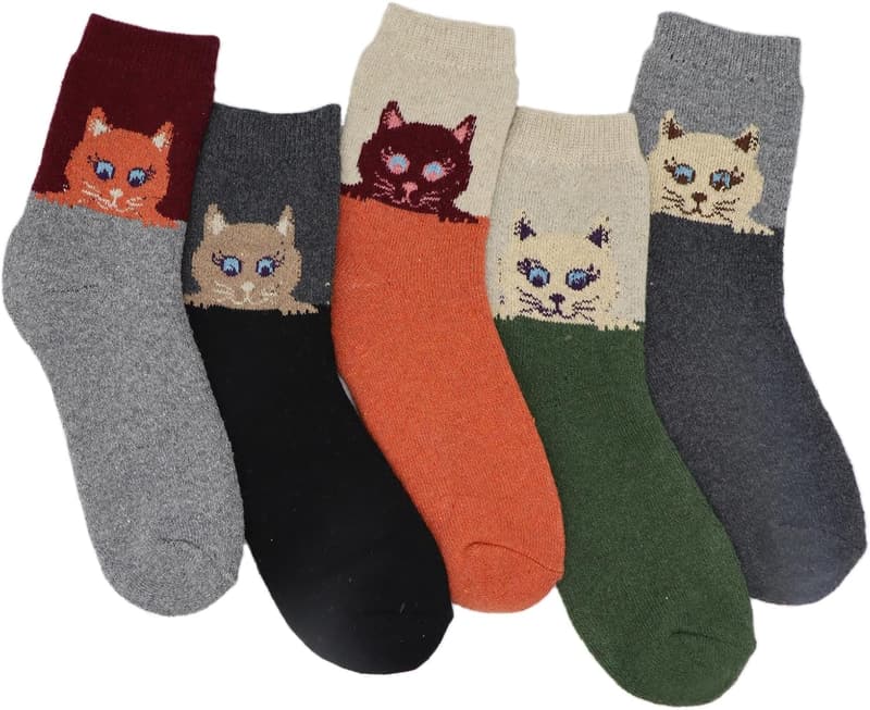 Cozy Wool Animal Socks for Women - 5 Pack, Fall & Winter Gifts