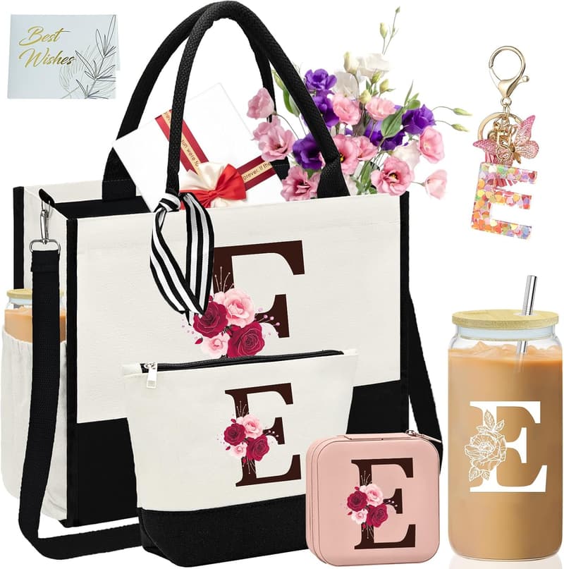 Personalized Birthday Gifts: Initial Canvas Tote & Makeup Bag