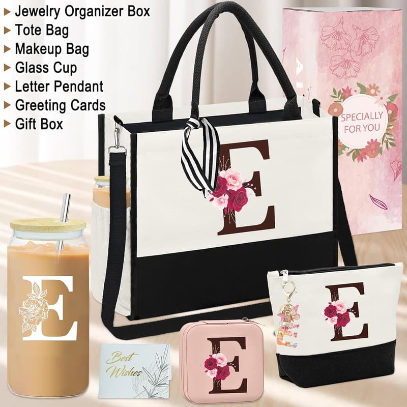 Personalized Birthday Gifts: Initial Canvas Tote & Makeup Bag