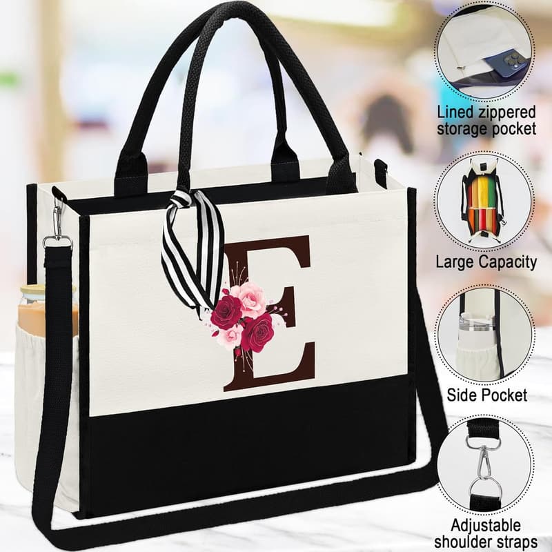Personalized Birthday Gifts: Initial Canvas Tote & Makeup Bag