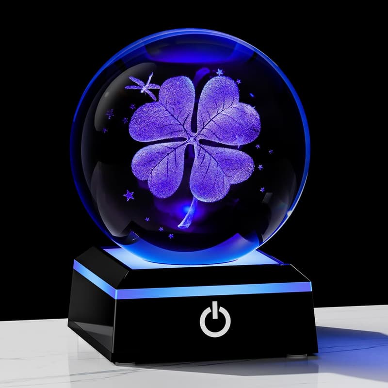 Good Luck 3D Four-Leaf Clover Crystal Ball with Colorful Base
