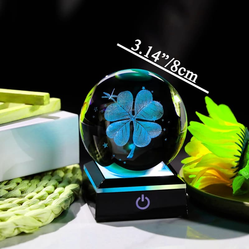 Good Luck 3D Four-Leaf Clover Crystal Ball with Colorful Base