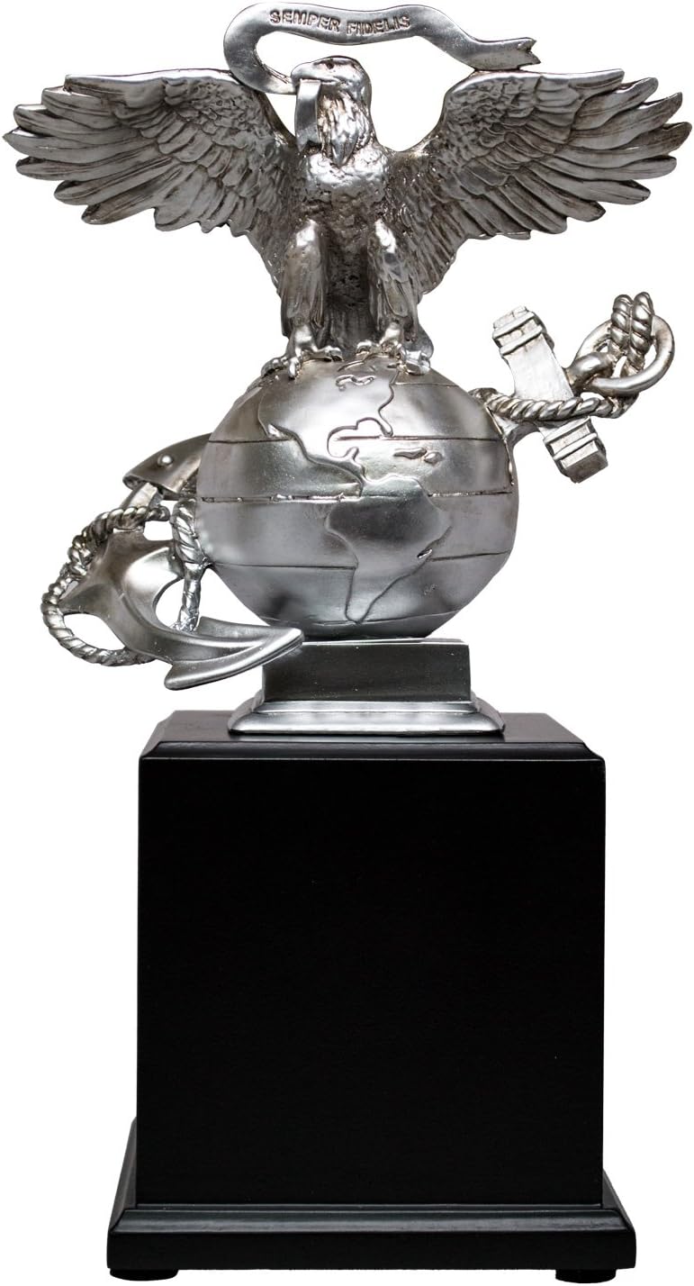 USMC 3D Eagle Globe & Anchor Statue with Wooden Base