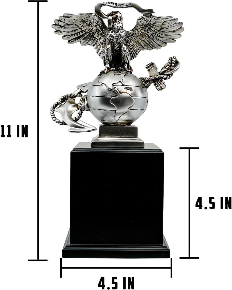 USMC 3D Eagle Globe & Anchor Statue with Wooden Base