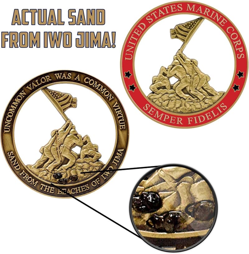 Iwo Jima Challenge Coin with Real Sands - Marine Corps Gift