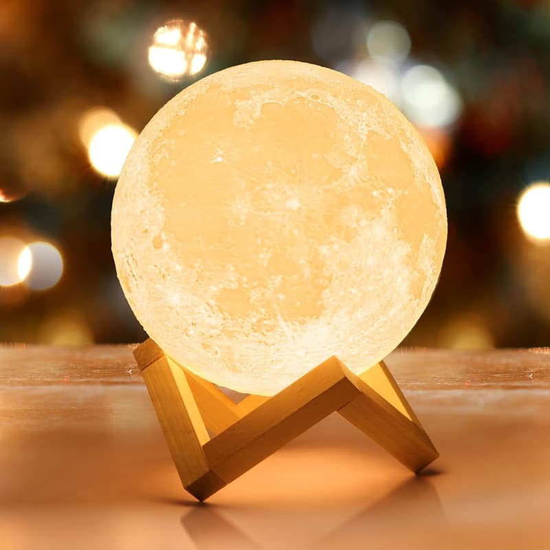 3D Moon Lamp with Wooden Base - Mother's Day Gift for Women
