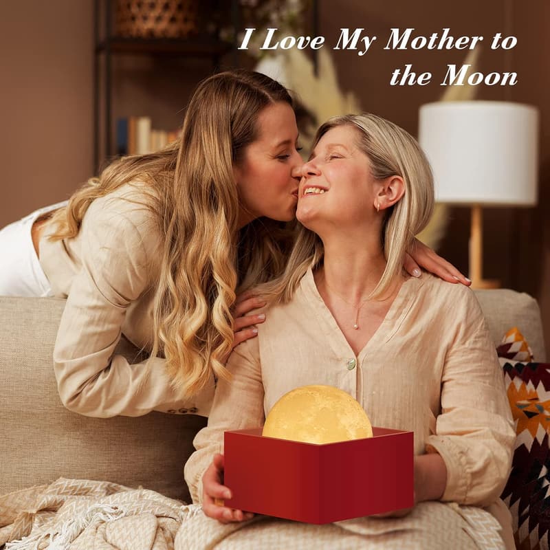 3D Moon Lamp with Wooden Base - Mother's Day Gift for Women
