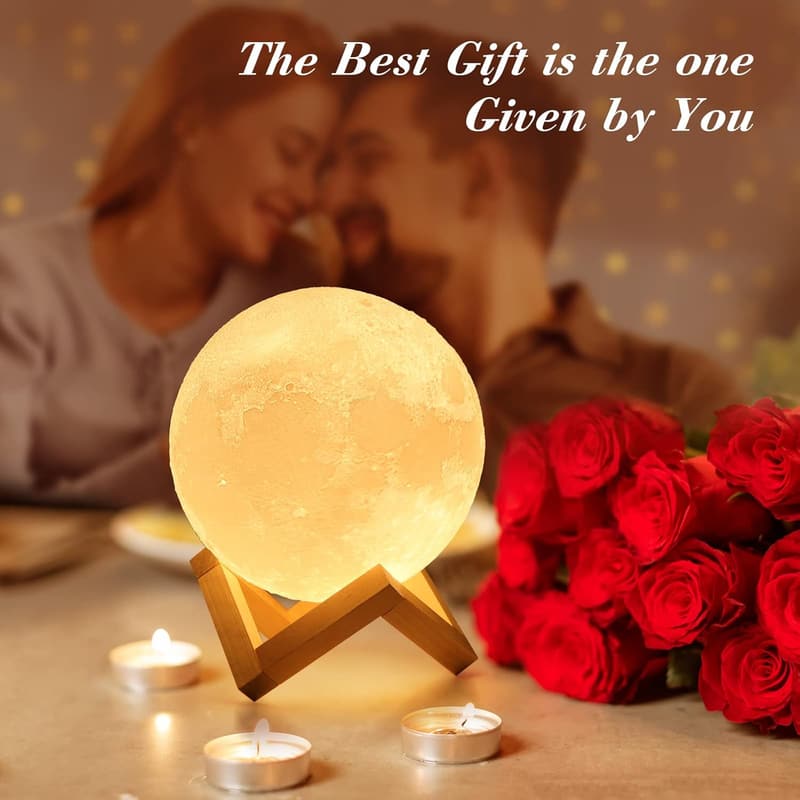 3D Moon Lamp with Wooden Base - Mother's Day Gift for Women