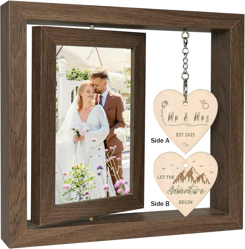 Engagement Wedding Mr & Mrs EST 2025 Rotating Picture Frame