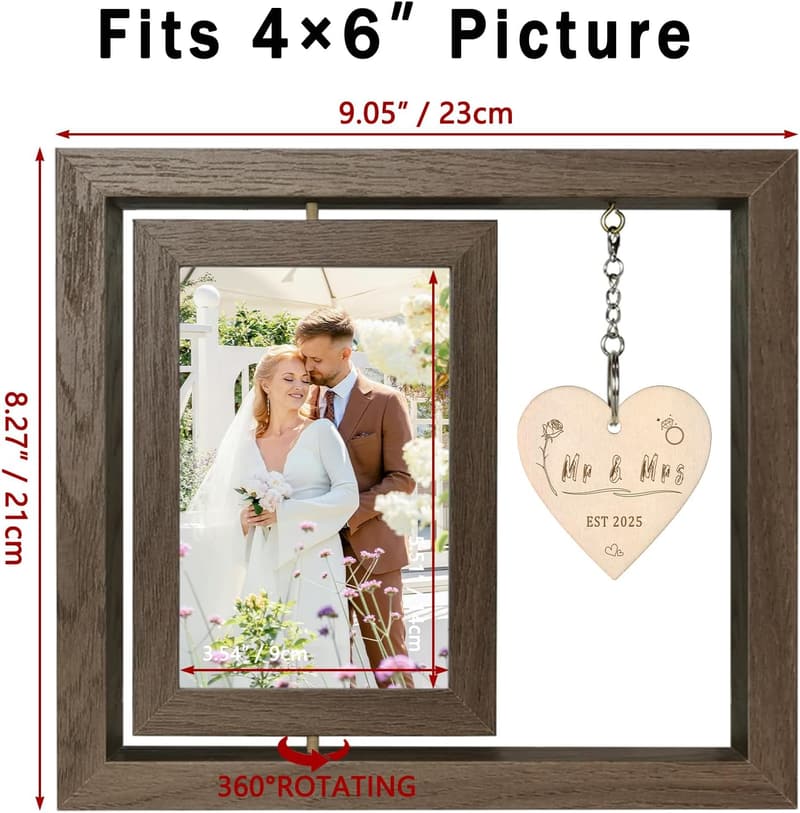 Engagement Wedding Mr & Mrs EST 2025 Rotating Picture Frame