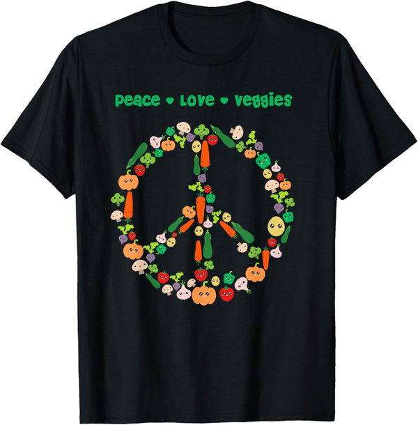 Funny Kawaii Vegetables Peace Sign T-Shirt for Vegans