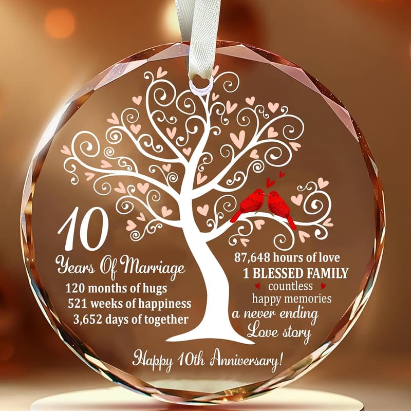 10th Anniversary Glass Ornament – Elegant Keepsake for Couples