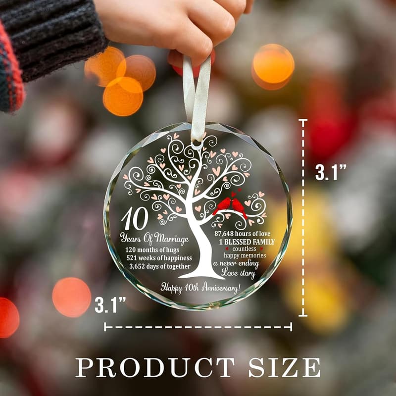 10th Anniversary Glass Ornament – Elegant Keepsake for Couples