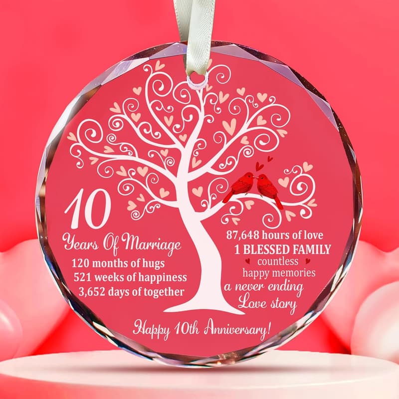 10th Anniversary Glass Ornament – Elegant Keepsake for Couples