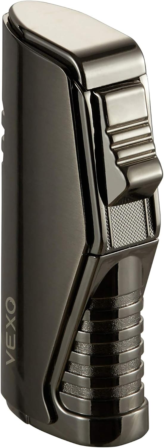 Refillable Triple Jet Flame Lighter with Gas Window - Black