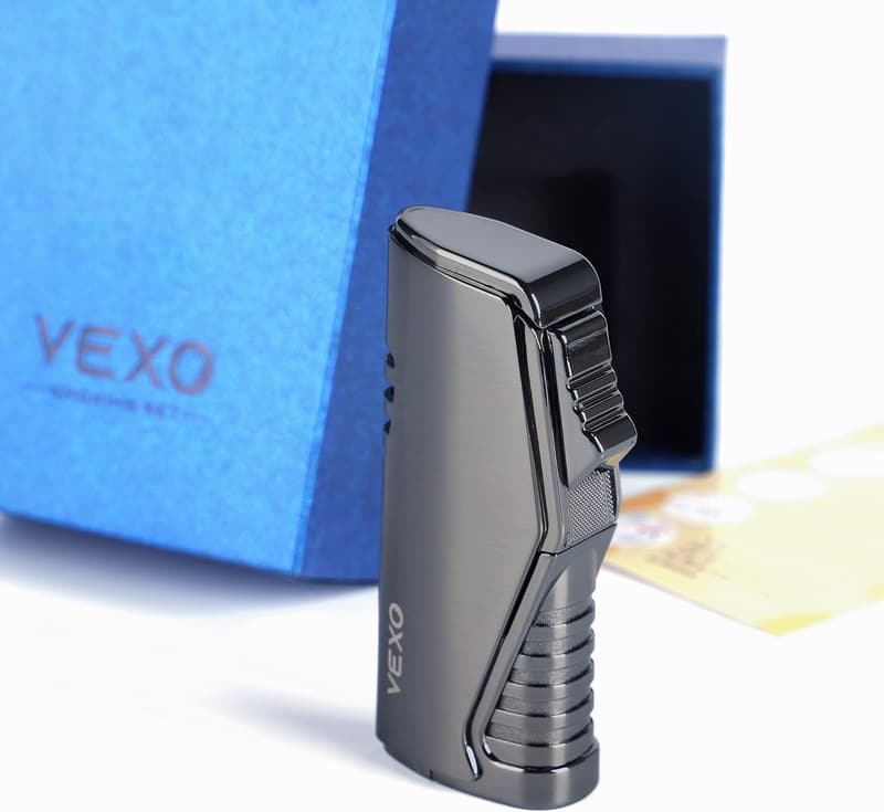 Refillable Triple Jet Flame Lighter with Gas Window - Black