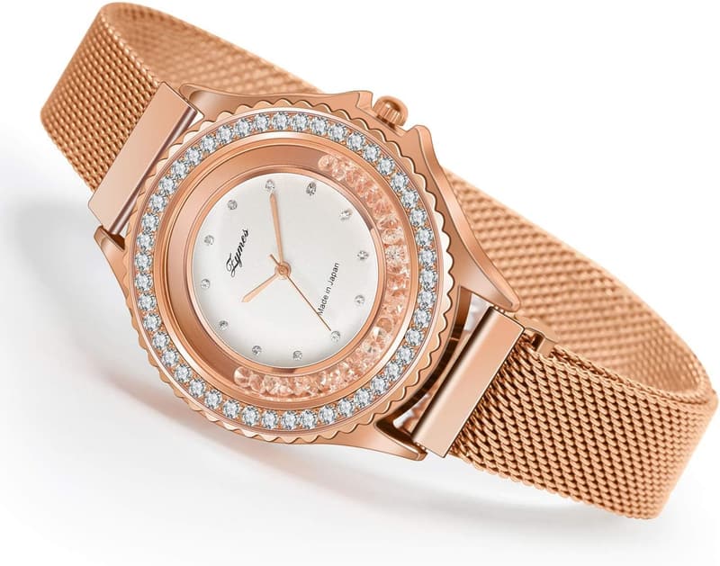 Rose Gold Jewelry Set for Women: Watch, Necklace, Earrings & Bracelet