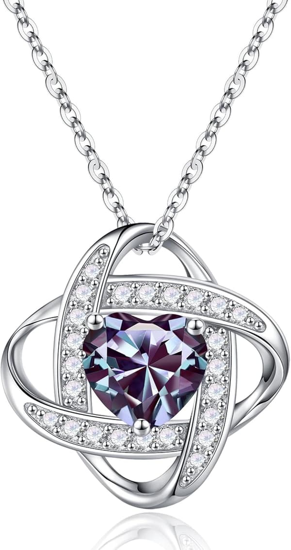925 Sterling Silver Love Knot Birthstone Necklace for Women