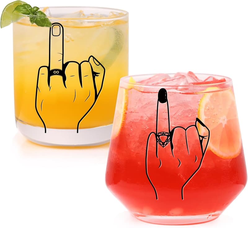 Just Married Wine & Whiskey Glass Set for Couples