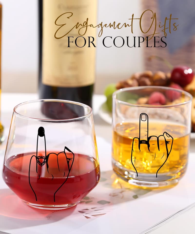 Just Married Wine & Whiskey Glass Set for Couples