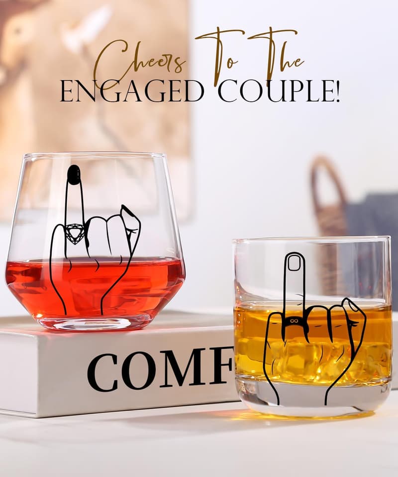 Just Married Wine & Whiskey Glass Set for Couples