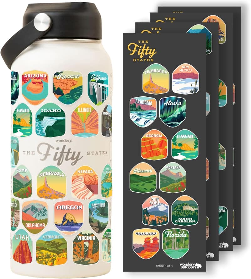 Insulated 32 oz Travel Water Bottle with Stickers - Cream