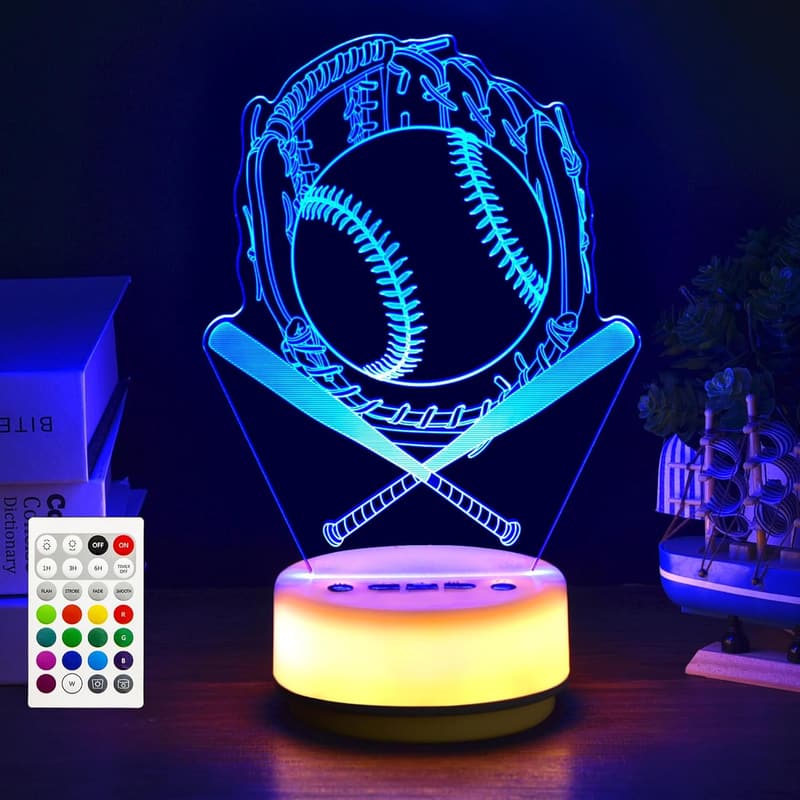 Baseball Night Light with Remote - Color Changing Lamp for Kids