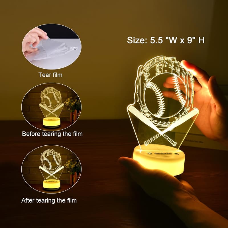 Baseball Night Light with Remote - Color Changing Lamp for Kids