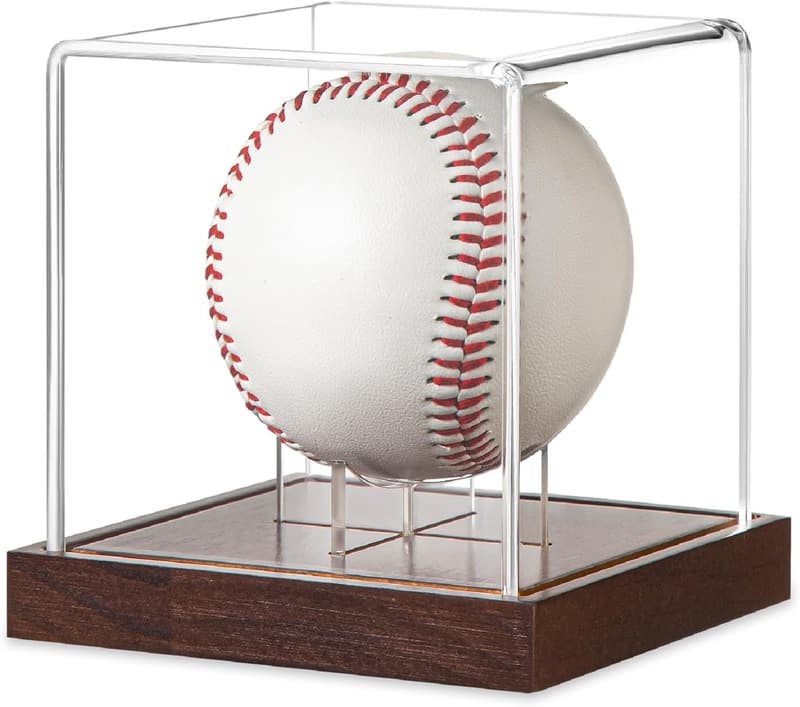 Baseball Display Case with Wooden Stand & UV Protection