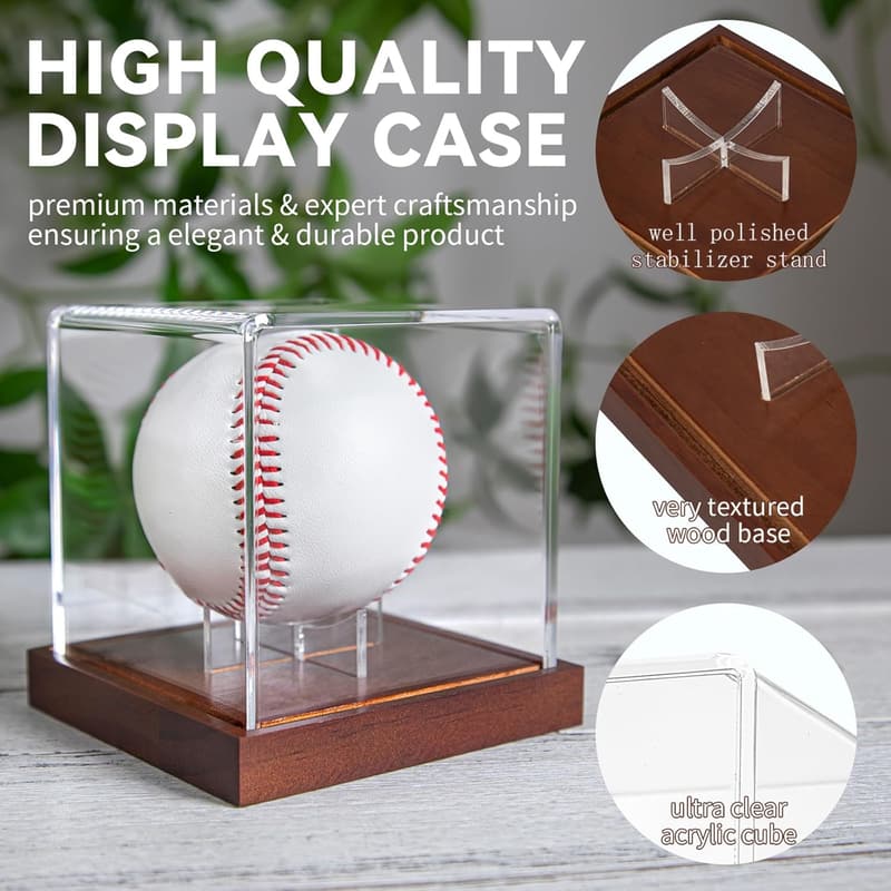 Baseball Display Case with Wooden Stand & UV Protection