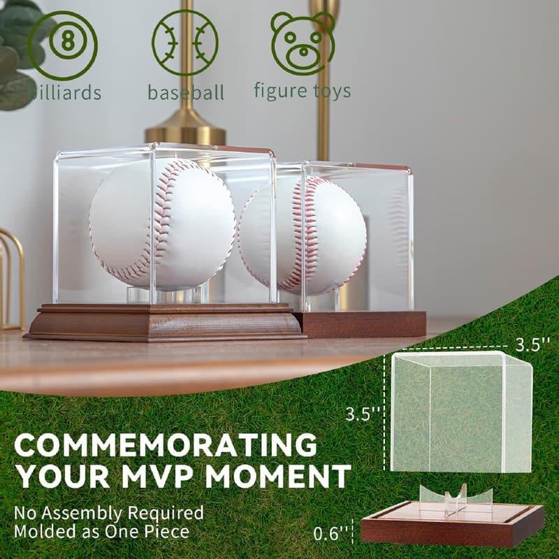 Baseball Display Case with Wooden Stand & UV Protection
