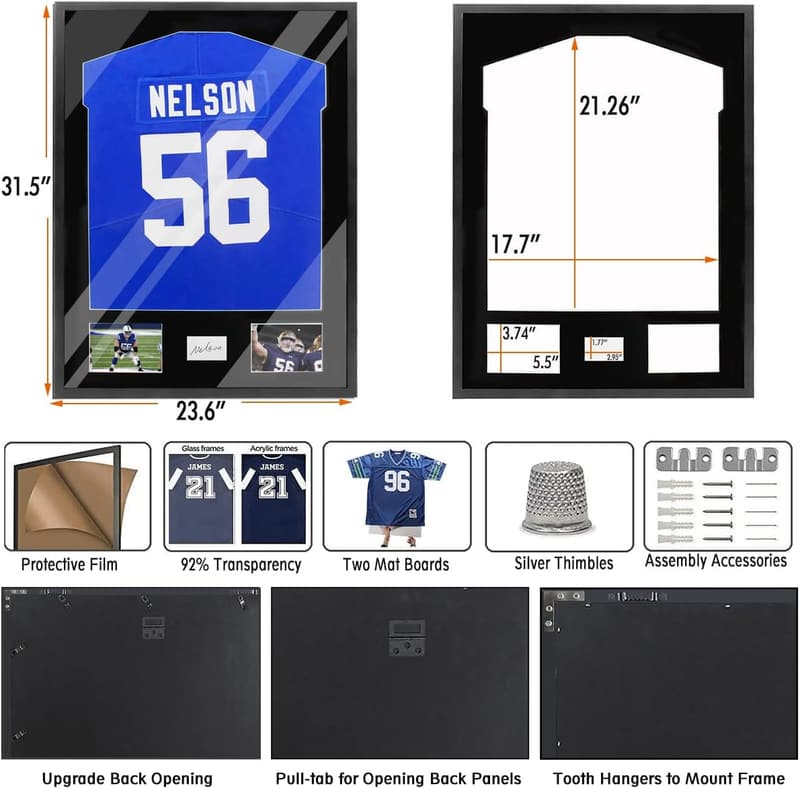 Sports Jersey Shadow Box Display Case with Photo Slots - Black