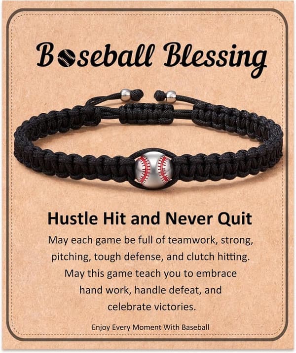 Adjustable Braided Baseball Bracelet with Message Card for Teens
