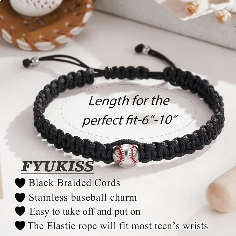 Adjustable Braided Baseball Bracelet with Message Card for Teens
