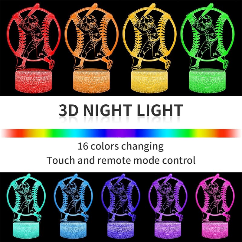 Baseball Night Light for Kids - 16 Colors, Remote Control