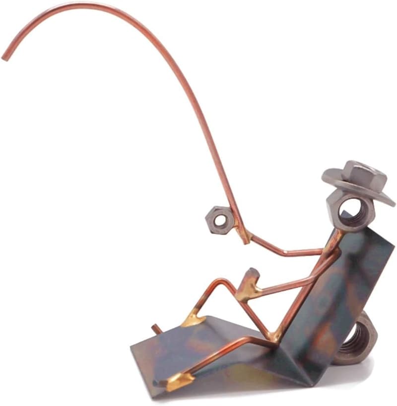 Handmade Metal Fisherman Figurine - Unique Desk Décor