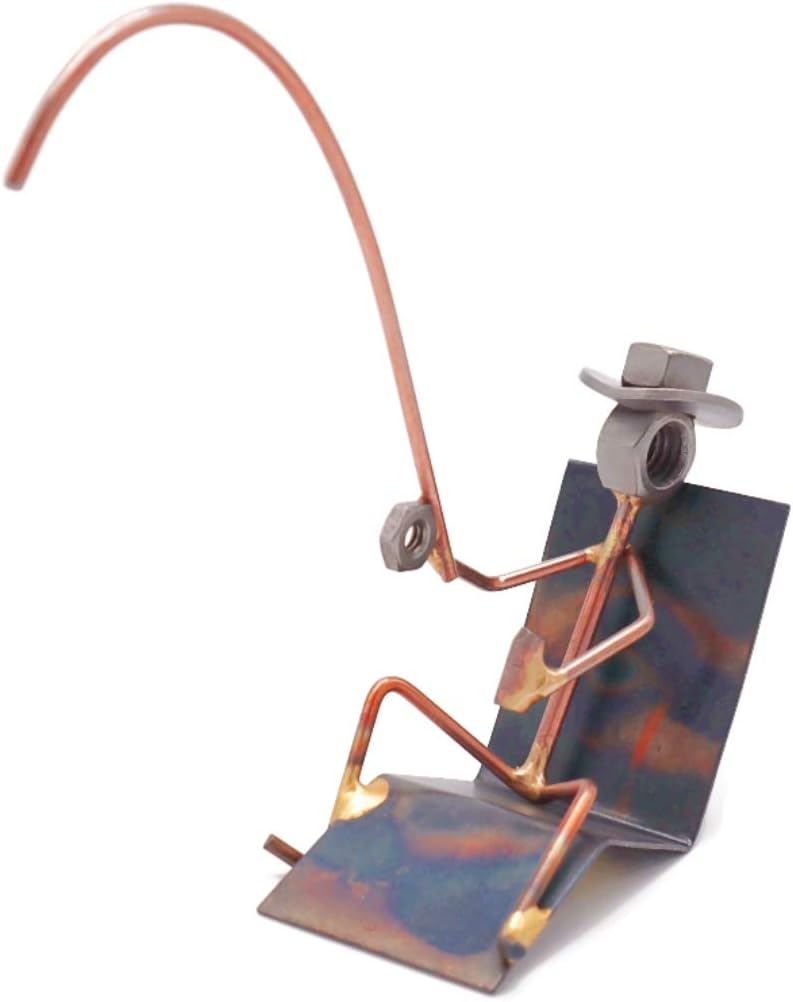 Handmade Metal Fisherman Figurine - Unique Desk Décor