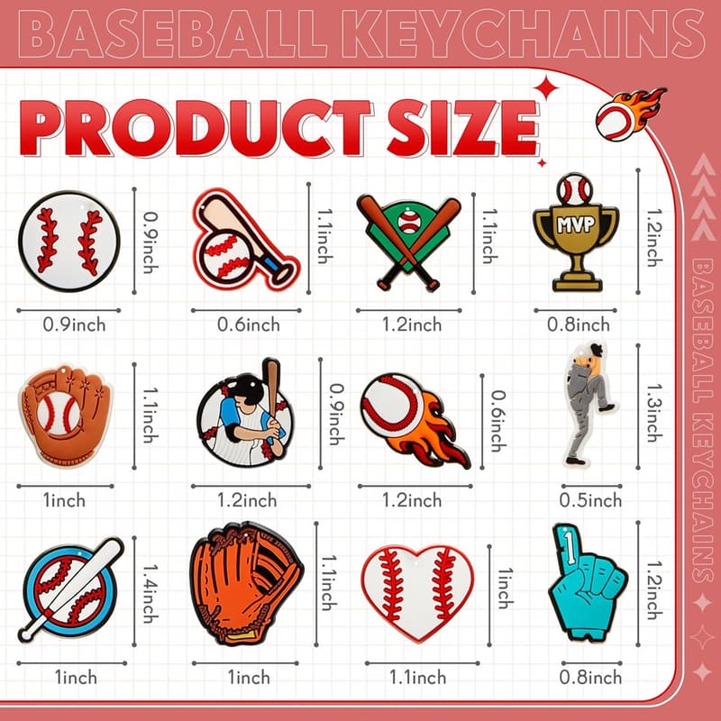 Baseball Keychains - 36 Pack Bulk Party Favors