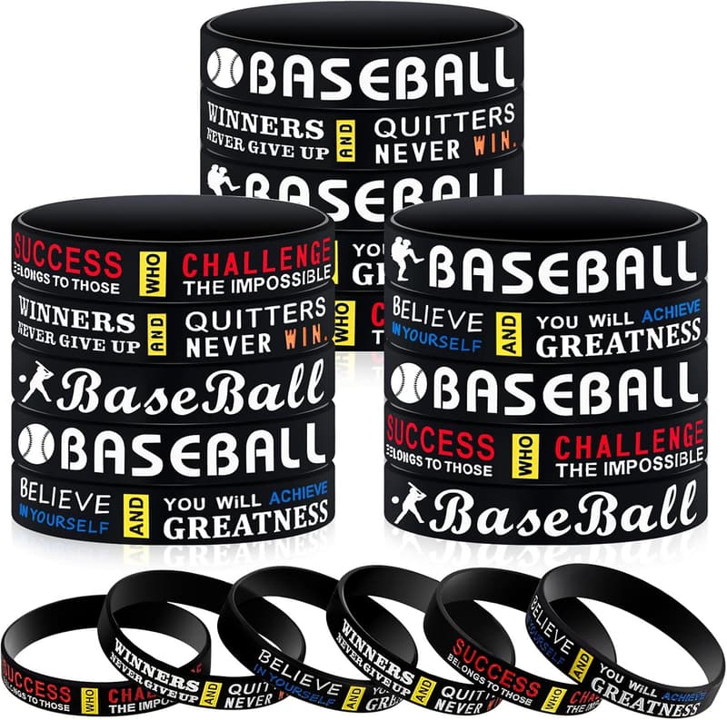 Baseball Party Favors: 36 Pcs Motivational Silicone Wristbands