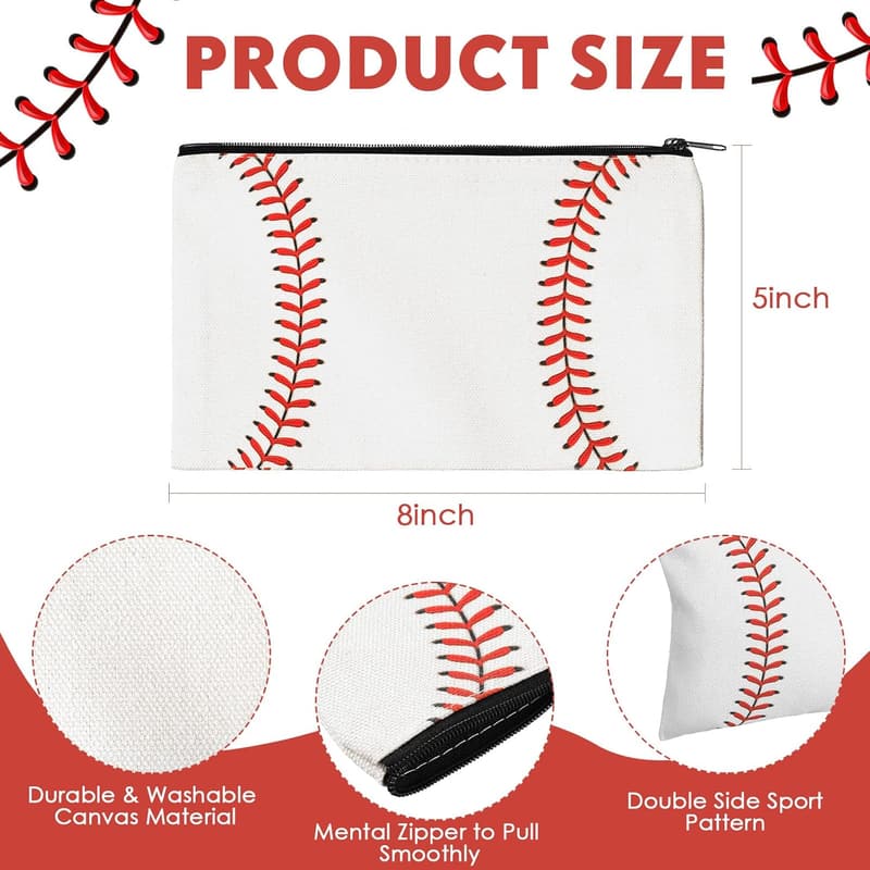 Baseball Cosmetic Bags - 20 Pcs Travel Zipper Pouches for Women