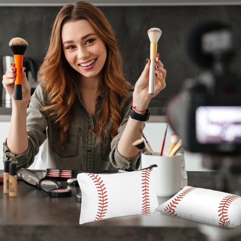 Baseball Cosmetic Bags - 20 Pcs Travel Zipper Pouches for Women