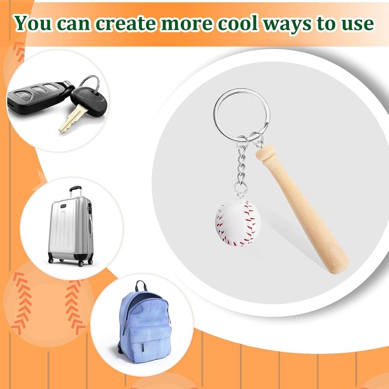 Sports Theme Party Baseball Keychain Set with Wooden Bats