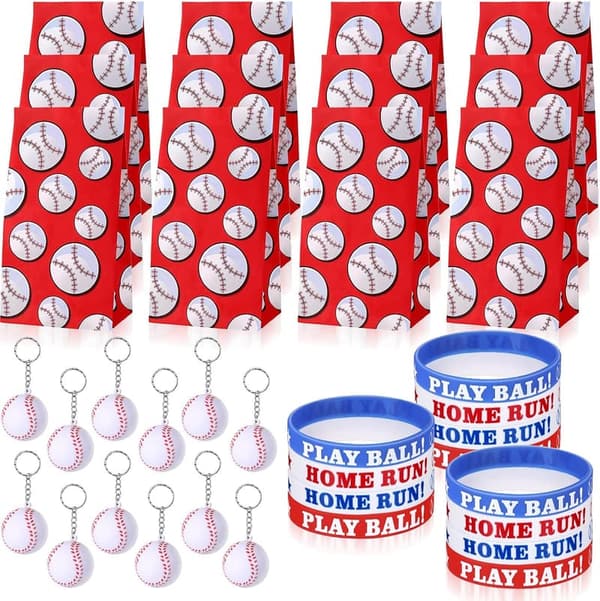 Baseball Party Favors Set - 36 Pieces with Treat Bags, Keychains & Bracelets