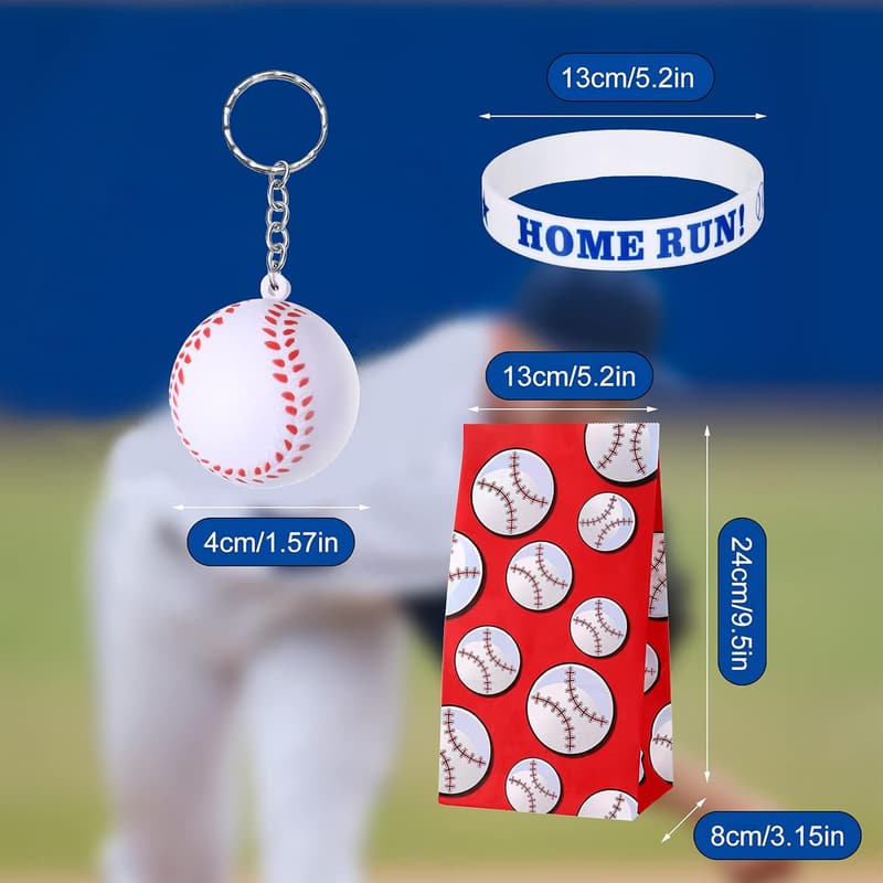 Baseball Party Favors Set - 36 Pieces with Treat Bags, Keychains & Bracelets
